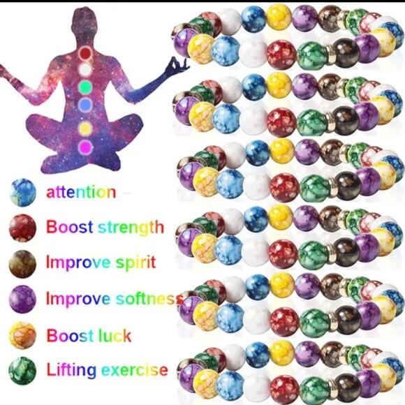 Volcanic Stone Colorful 7 Chakra Energy Bracelet - Picture 3 of 15